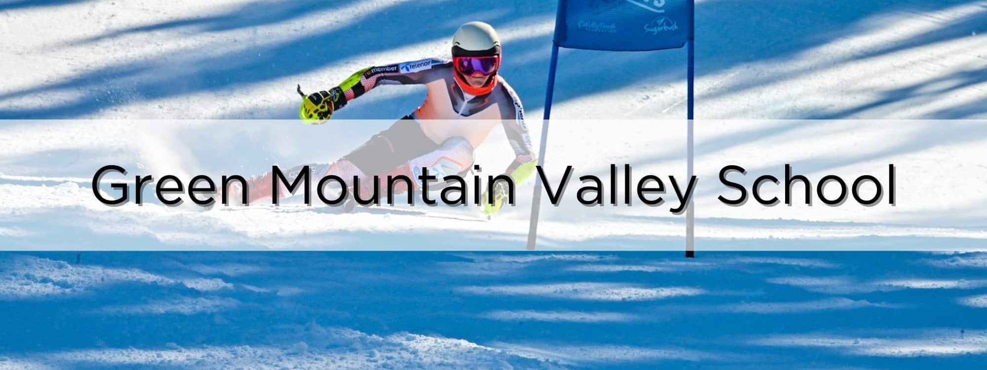 Green Mountain Valley School-GMVS ski racer arcing around a gate.